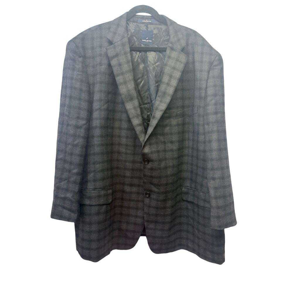 Daniel Hechter Paris Mens 56R Blue Grey Plaid Wool Blend Blazer Sport Coat